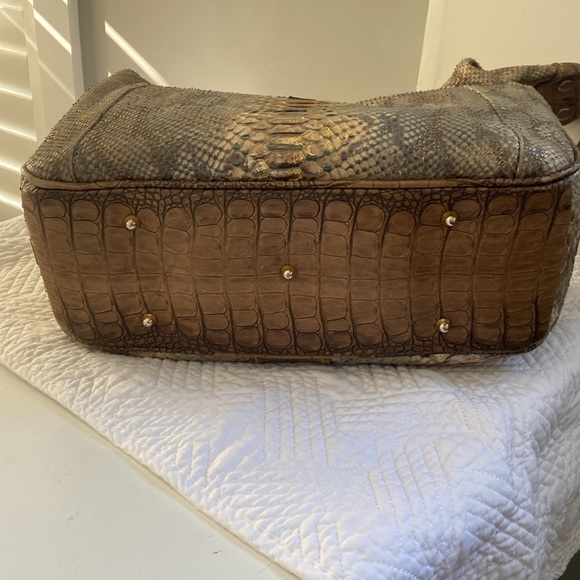 Marino Orlandi Genuine Leather Handbag Faux Embossed Alligator Crocodile - Picture 9 of 13